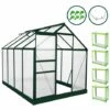 MONSTER SHOP Serre De Jardin Avec Base 1.9mx2.5m Cadre Aluminium Avec Fenêtre Et Porte Coulissante Jardinerie Plantes & Étagères - Vert