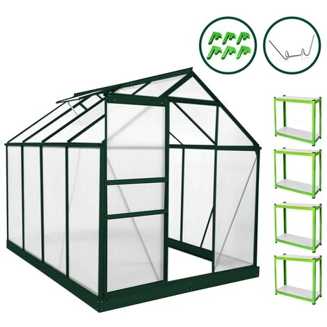MONSTER SHOP Serre De Jardin Avec Base 1.9mx2.5m Cadre Aluminium Avec Fenêtre Et Porte Coulissante Jardinerie Plantes & Étagères - Vert 3 MONSTER SHOP Serre De Jardin Avec Base 1.9mx2.5m Cadre Aluminium Avec Fenêtre Et Porte Coulissante Jardinerie Plantes & Étagères - Vert