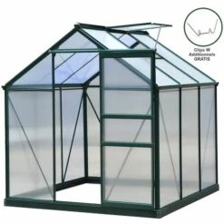 MONSTER SHOP Serre De Jardin Avec Base 1.9mx1.9m Cadre Aluminium Avec Fenêtre Et Porte Coulissante Jardinerie Plantes Vert - Vert