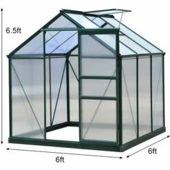 MONSTER SHOP Serre De Jardin Avec Base 1.9mx1.9m Cadre Aluminium Avec Fenêtre Et Porte Coulissante Jardinerie Plantes Vert - Vert -France Serre de jardin Soldes 2022 65722075 5