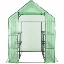 LES TENDANCES Serre De Plain-pied Avec 12 étagères Acier 143x214x196 Cm -France Serre de jardin Soldes 2022 66923393 5