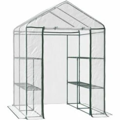 HOMCOM Serre De Jardin Balcon Terrasse 4 étagères 143L X 143l X 195H Cm Acier PVC Imperméable Anti-UV Transparent Vert - Transparent
