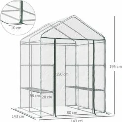HOMCOM Serre De Jardin Balcon Terrasse 4 étagères 143L X 143l X 195H Cm Acier PVC Imperméable Anti-UV Transparent Vert - Transparent 9 HOMCOM Serre De Jardin Balcon Terrasse 4 étagères 143L X 143l X 195H Cm Acier PVC Imperméable Anti-UV Transparent Vert - Transparent -France Serre de jardin Soldes 2022 6812078 3