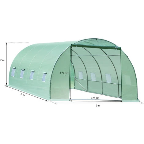 HOMCOM Serre De Jardin Tunnel 6L X 3l X 2H M Châssis Tubulaire Acier Galvanisé Renforcé 2,5 Cm 8 Fenêtres 1 Porte Vert - Vert 5 HOMCOM Serre De Jardin Tunnel 6L X 3l X 2H M Châssis Tubulaire Acier Galvanisé Renforcé 2,5 Cm 8 Fenêtres 1 Porte Vert - Vert – Image 3