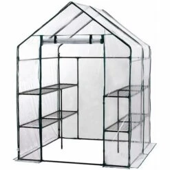Serre De Jardin Avec Bâche Armée Transparent PVC Gardiun Double Leaf 143x143x195 Cm