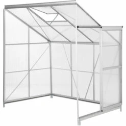 TECTAKE Serre De Jardin Polycarbonate Adoss?e 2,39 M² + 1 Embase En Acier - Blanc Transparent -France Serre de jardin Soldes 2022 7514489 5