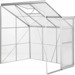 TECTAKE Serre De Jardin Polycarbonate Adoss?e 2,39 M² + 1 Lucarne - Blanc Transparent -France Serre de jardin Soldes 2022 7514490 3