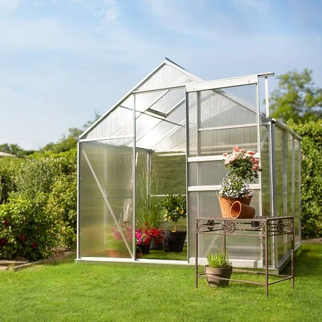 TECTAKE Serre De Jardin Polycarbonate 3,7 M² + 1 Embase En Acier - Blanc Transparent 4 TECTAKE Serre De Jardin Polycarbonate 3,7 M² + 1 Embase En Acier - Blanc Transparent – Image 2