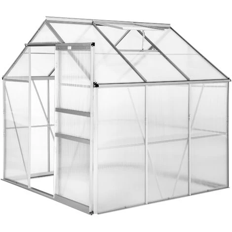 TECTAKE Serre De Jardin Polycarbonate 3,7 M² + 1 Lucarne - Blanc Transparent 4 TECTAKE Serre De Jardin Polycarbonate 3,7 M² + 1 Lucarne - Blanc Transparent – Image 2